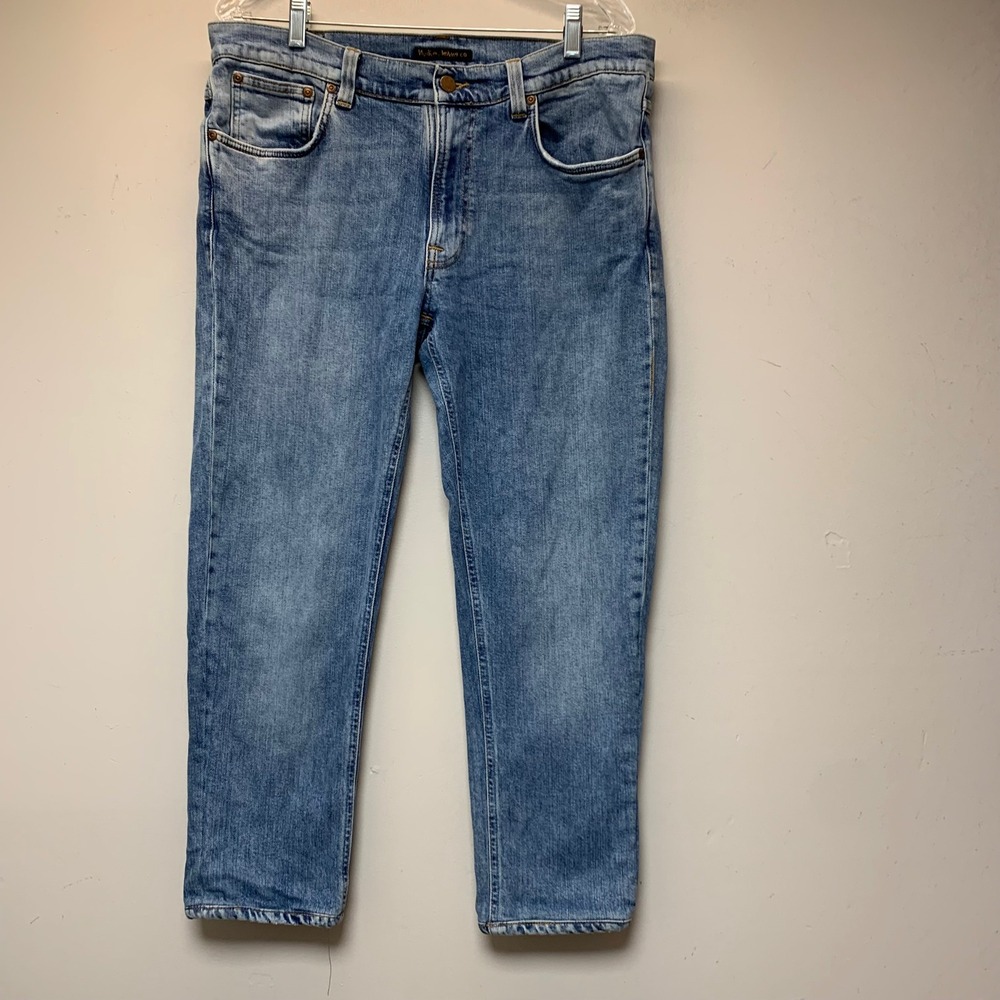 Nudie Jeans Co Jeans Mens 34 Blue Excellent Medium Wash Stretch Denim Italy